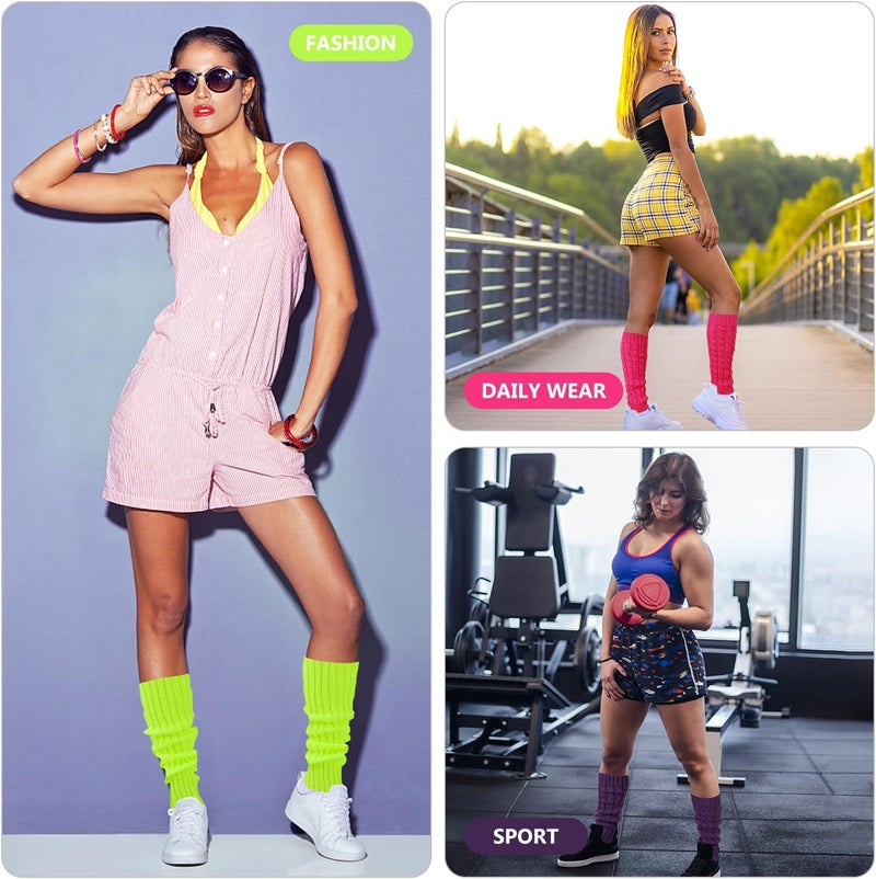 Junely Leg Warmers for Women 80s Cable Knit Leg Warmer for Ballet Dance Figure Skating Yoga Party Junior Neon Long Socks - Image 4